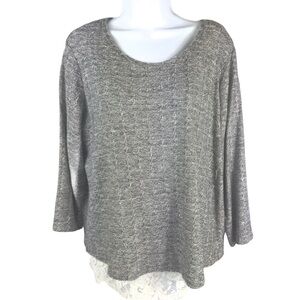 Roz & Ali grey knit sweater with lace bottom - Sz Extra Large